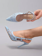 Women's Lace Patchwork Pointed Toe High Heel Sandals, Hollow Out Breathable Sexy Fashion Party Stilettos, Elegant, Women Pumps, Elegant, Summer Outfits