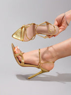 Fashionable Striped Combination High Heel Sandals, Sexy Pointed Toe Party/Wedding Shoes, Super High Heel Pink Stilettos For Women, Summer Shoes