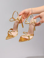 Fashionable Striped Combination High Heel Sandals, Sexy Pointed Toe Party/Wedding Shoes, Super High Heel Pink Stilettos For Women, Summer Shoes