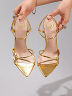 Fashionable Striped Combination High Heel Sandals, Sexy Pointed Toe Party/Wedding Shoes, Super High Heel Pink Stilettos For Women, Summer Shoes
