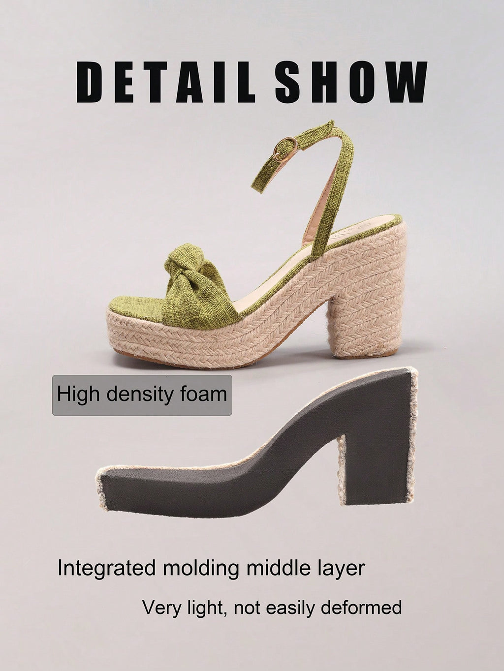 Rope Wedge Platform Thick Sole Sandals Twisted Open Toe Summer Vacation Casual High Heel Platform Slides Daily Fashion Grass Green Women's Shoes