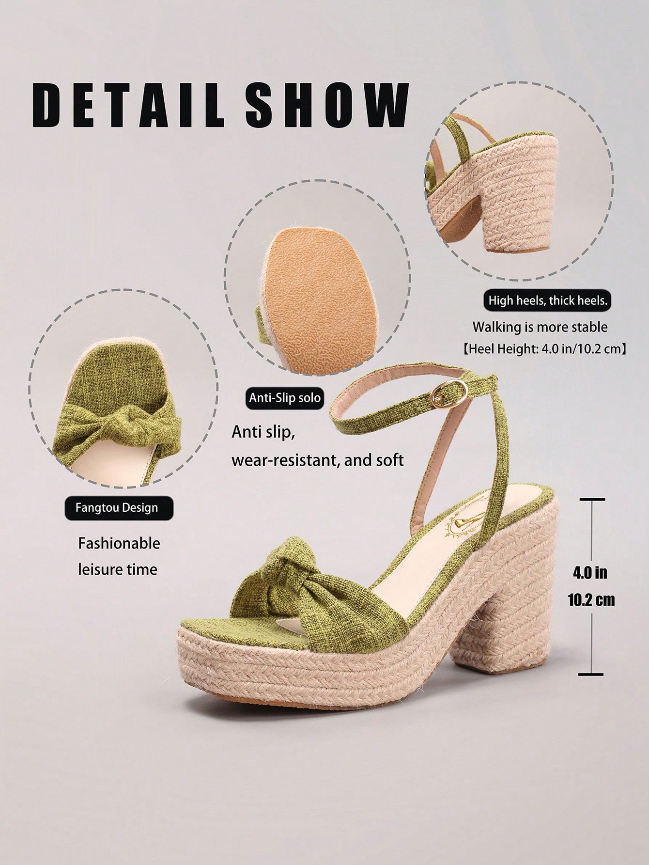 Rope Wedge Platform Thick Sole Sandals Twisted Open Toe Summer Vacation Casual High Heel Platform Slides Daily Fashion Grass Green Women's Shoes