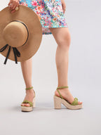 Rope Wedge Platform Thick Sole Sandals Twisted Open Toe Summer Vacation Casual High Heel Platform Slides Daily Fashion Grass Green Women's Shoes