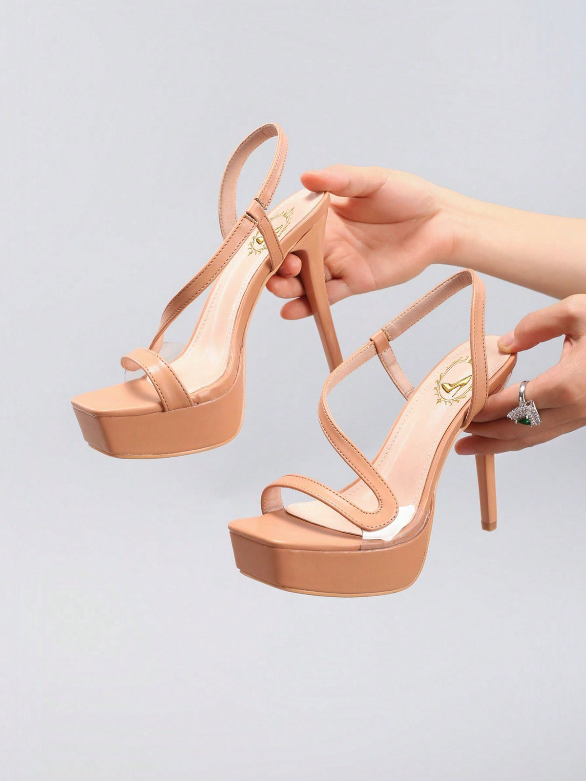 PVC Patchwork Open-Toe Stiletto Sandals