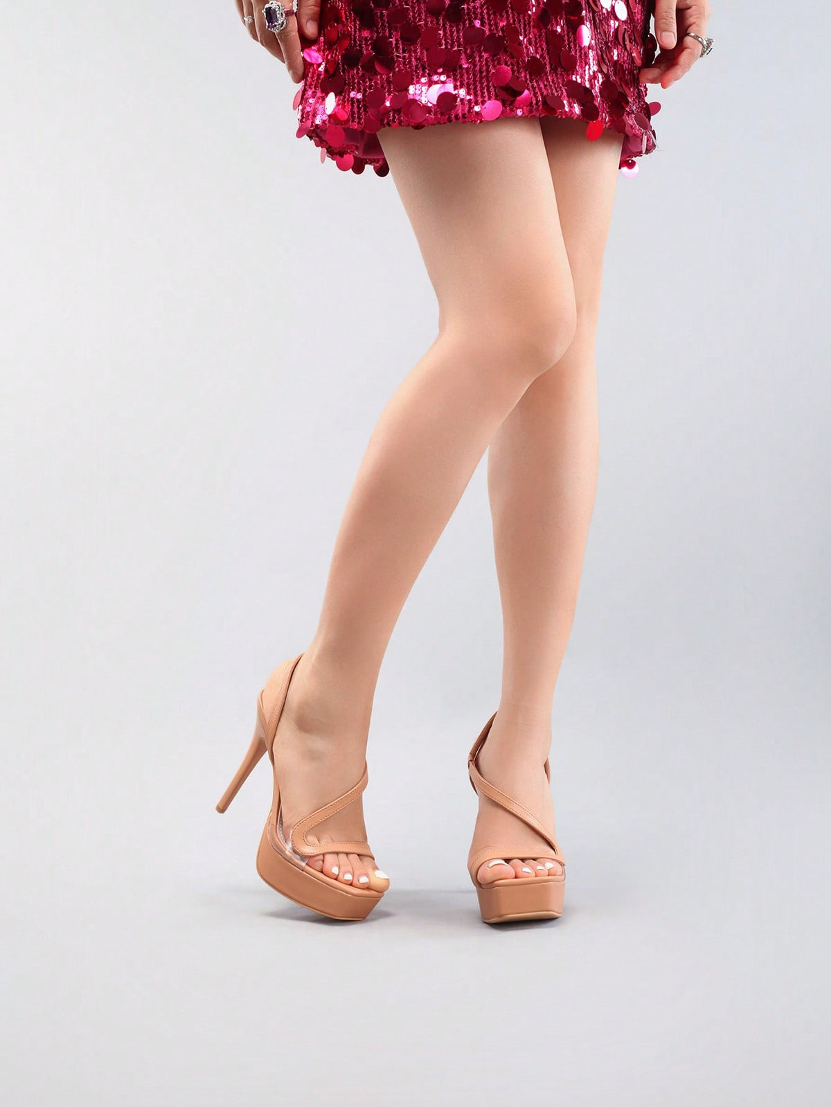PVC Patchwork Open-Toe Stiletto Sandals