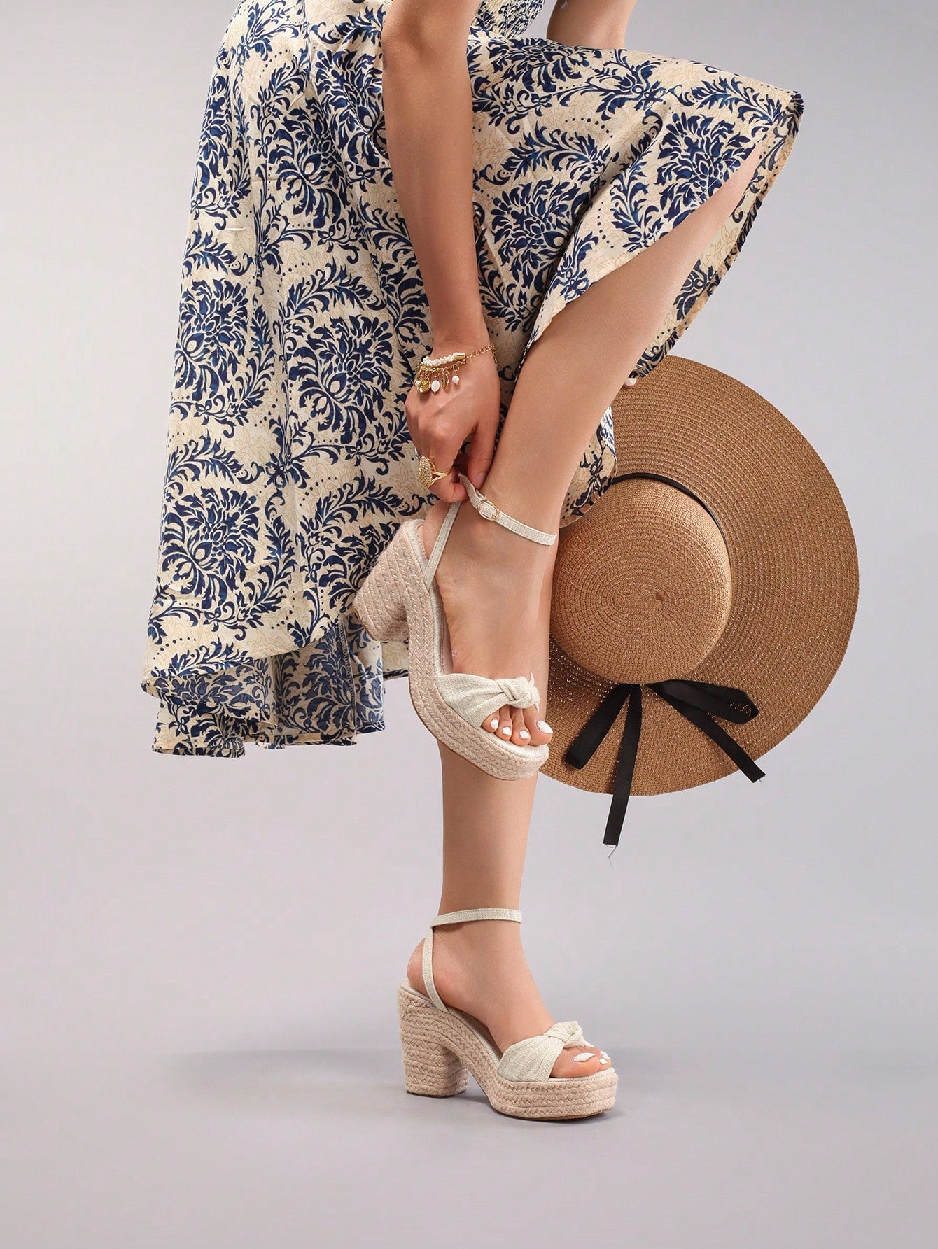 Rope Wedge Platform Thick Sole Sandals Twisted Open Toe Summer Vacation Casual High Heel Platform Slides Daily Fashion Grass Green Women's Shoes