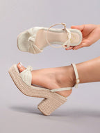 Rope Wedge Platform Thick Sole Sandals Twisted Open Toe Summer Vacation Casual High Heel Platform Slides Daily Fashion Grass Green Women's Shoes