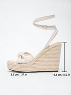 Lace Bow Hemp Rope Wedge Platform Thick Sole Sandals Open Toe Summer Vacation Casual High Heel Platform Slides Daily Fashion Women's Shoes