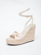 Lace Bow Hemp Rope Wedge Platform Thick Sole Sandals Open Toe Summer Vacation Casual High Heel Platform Slides Daily Fashion Women's Shoes
