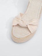 Lace Bow Hemp Rope Wedge Platform Thick Sole Sandals Open Toe Summer Vacation Casual High Heel Platform Slides Daily Fashion Women's Shoes
