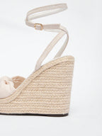 Lace Bow Hemp Rope Wedge Platform Thick Sole Sandals Open Toe Summer Vacation Casual High Heel Platform Slides Daily Fashion Women's Shoes