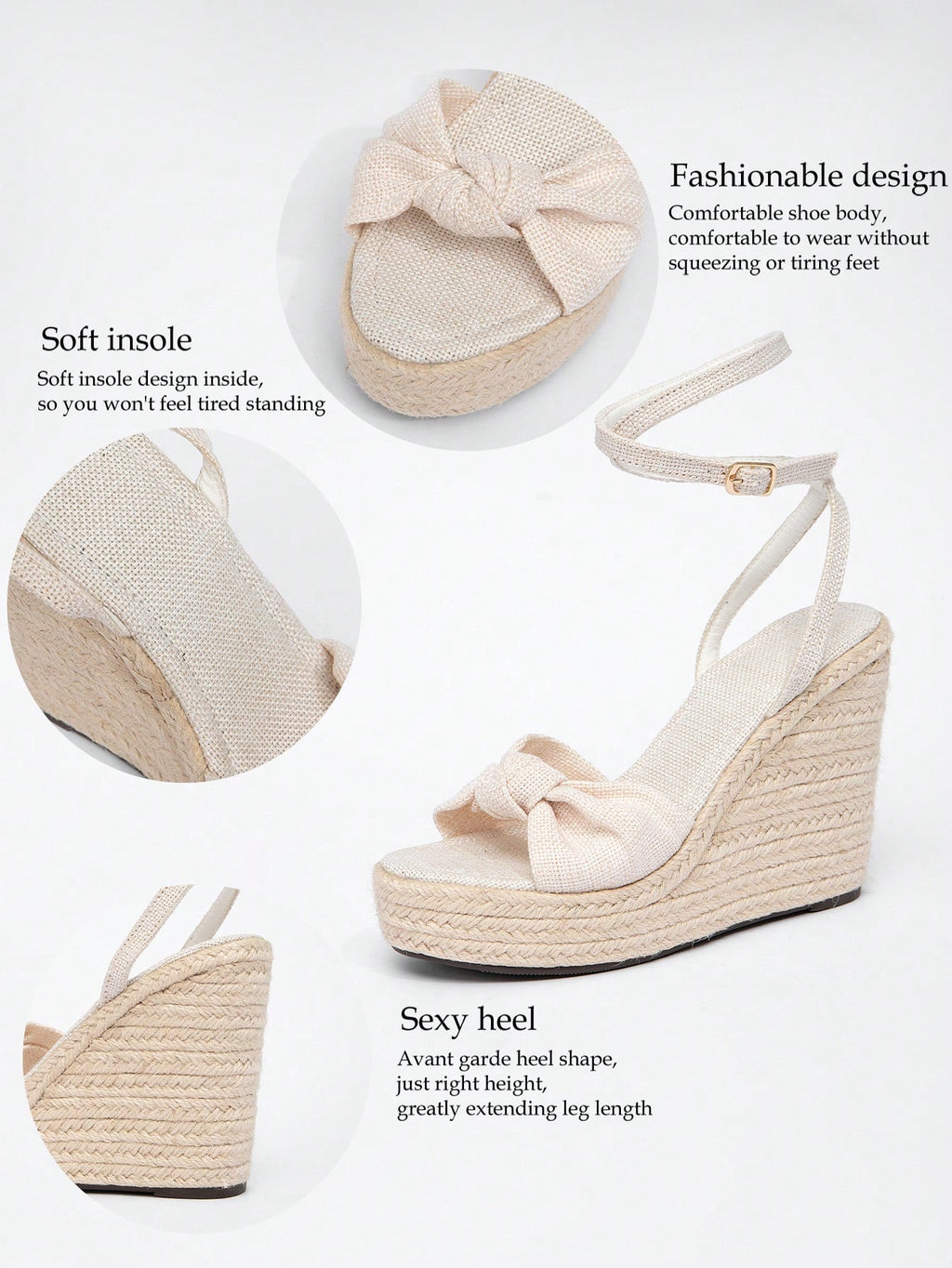 Lace Bow Hemp Rope Wedge Platform Thick Sole Sandals Open Toe Summer Vacation Casual High Heel Platform Slides Daily Fashion Women's Shoes