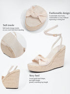 Lace Bow Hemp Rope Wedge Platform Thick Sole Sandals Open Toe Summer Vacation Casual High Heel Platform Slides Daily Fashion Women's Shoes