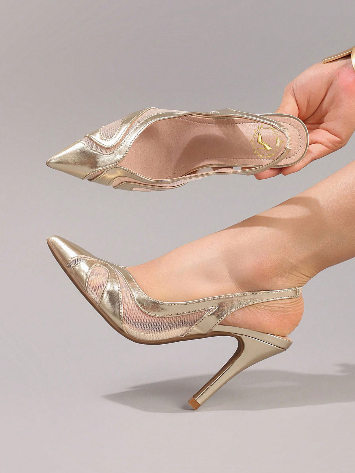 Lace Patchwork Pointed Toe Stiletto Heels