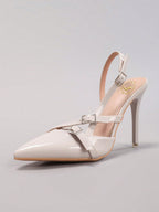 Wine Red Glossy Pointed Toe Buckle Heels