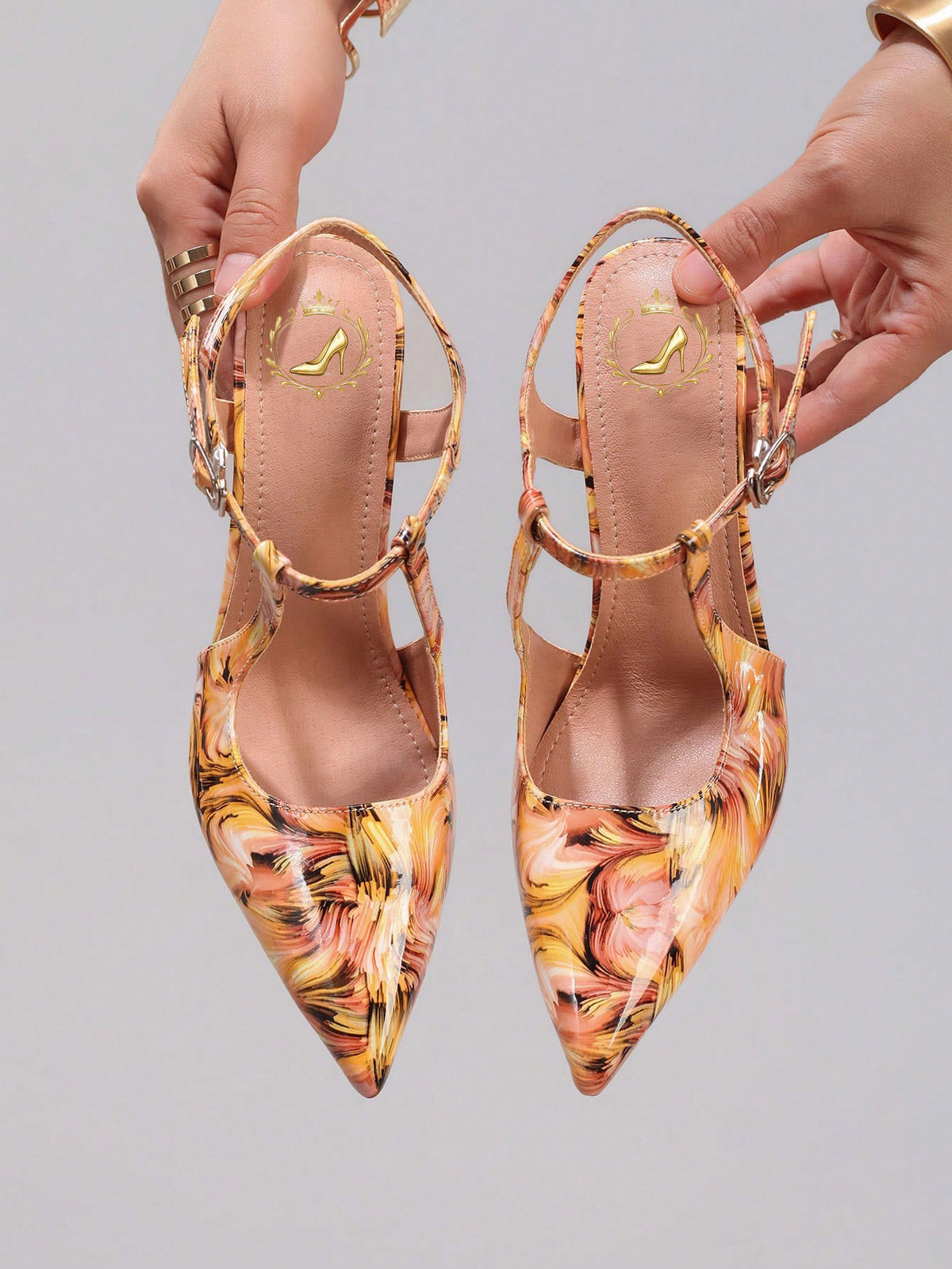 Women's Colorful Pattern High Heel Shoes, Sexy Pointed Toe Party Shoes, Glossy PU Leather Stiletto Sandals