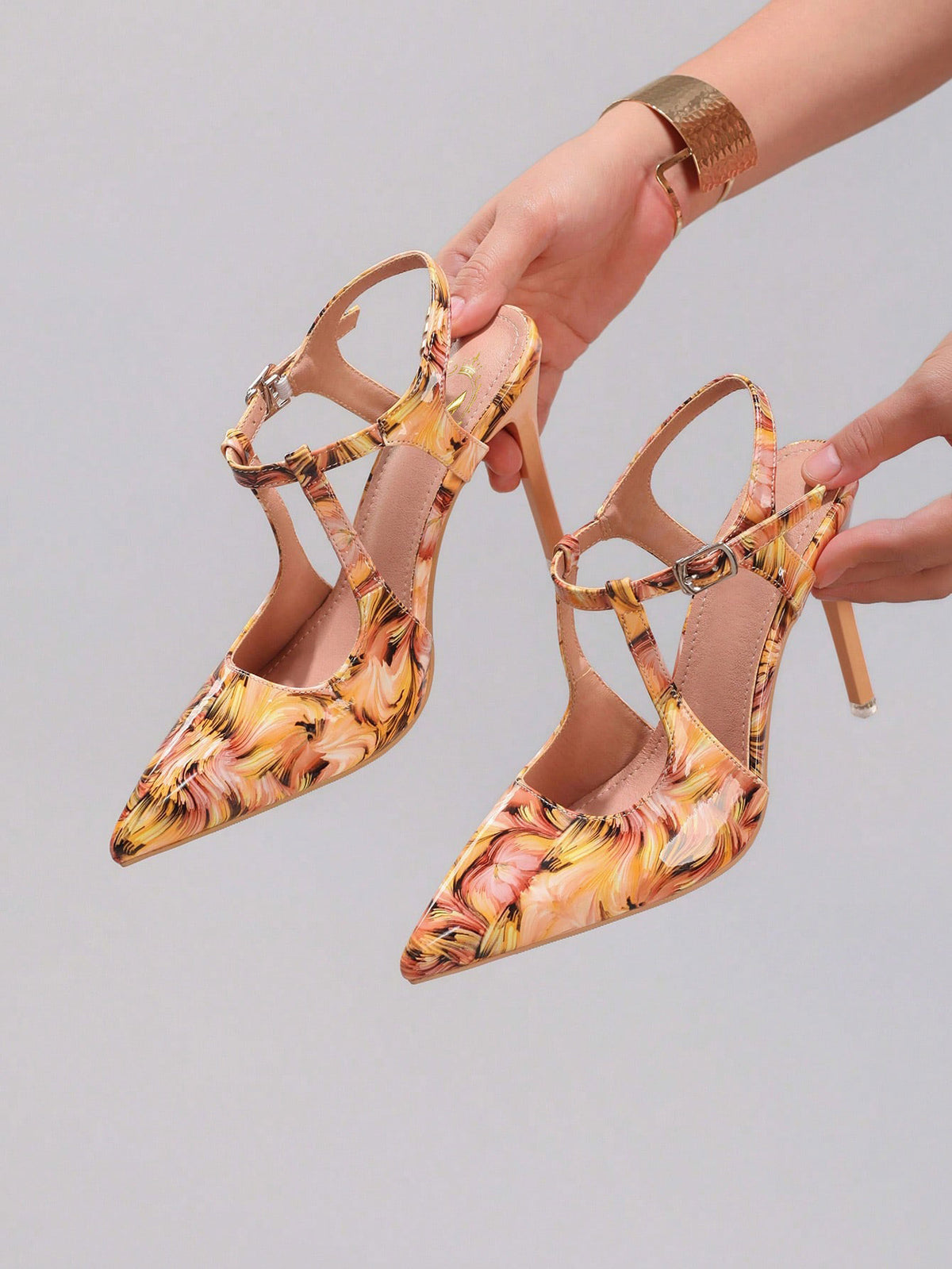 Women's Colorful Pattern High Heel Shoes, Sexy Pointed Toe Party Shoes, Glossy PU Leather Stiletto Sandals