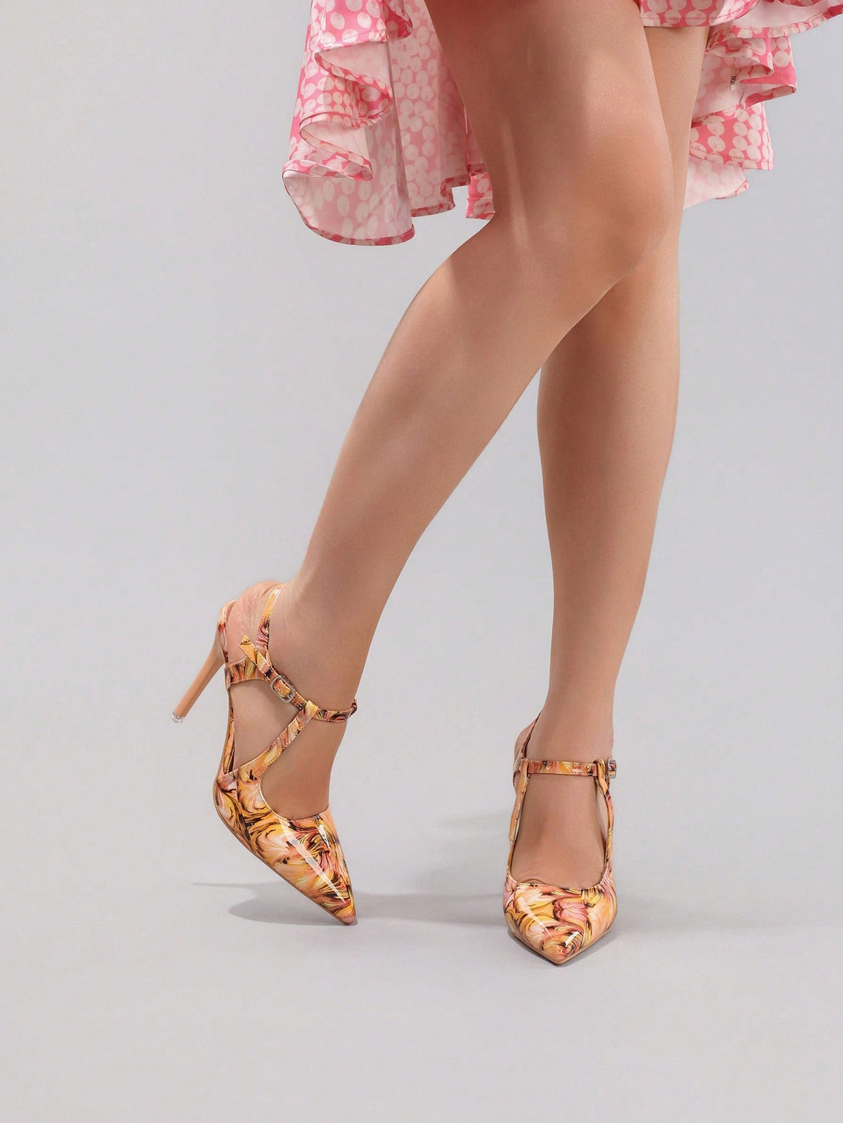 Women's Colorful Pattern High Heel Shoes, Sexy Pointed Toe Party Shoes, Glossy PU Leather Stiletto Sandals