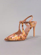 Women's Colorful Pattern High Heel Shoes, Sexy Pointed Toe Party Shoes, Glossy PU Leather Stiletto Sandals