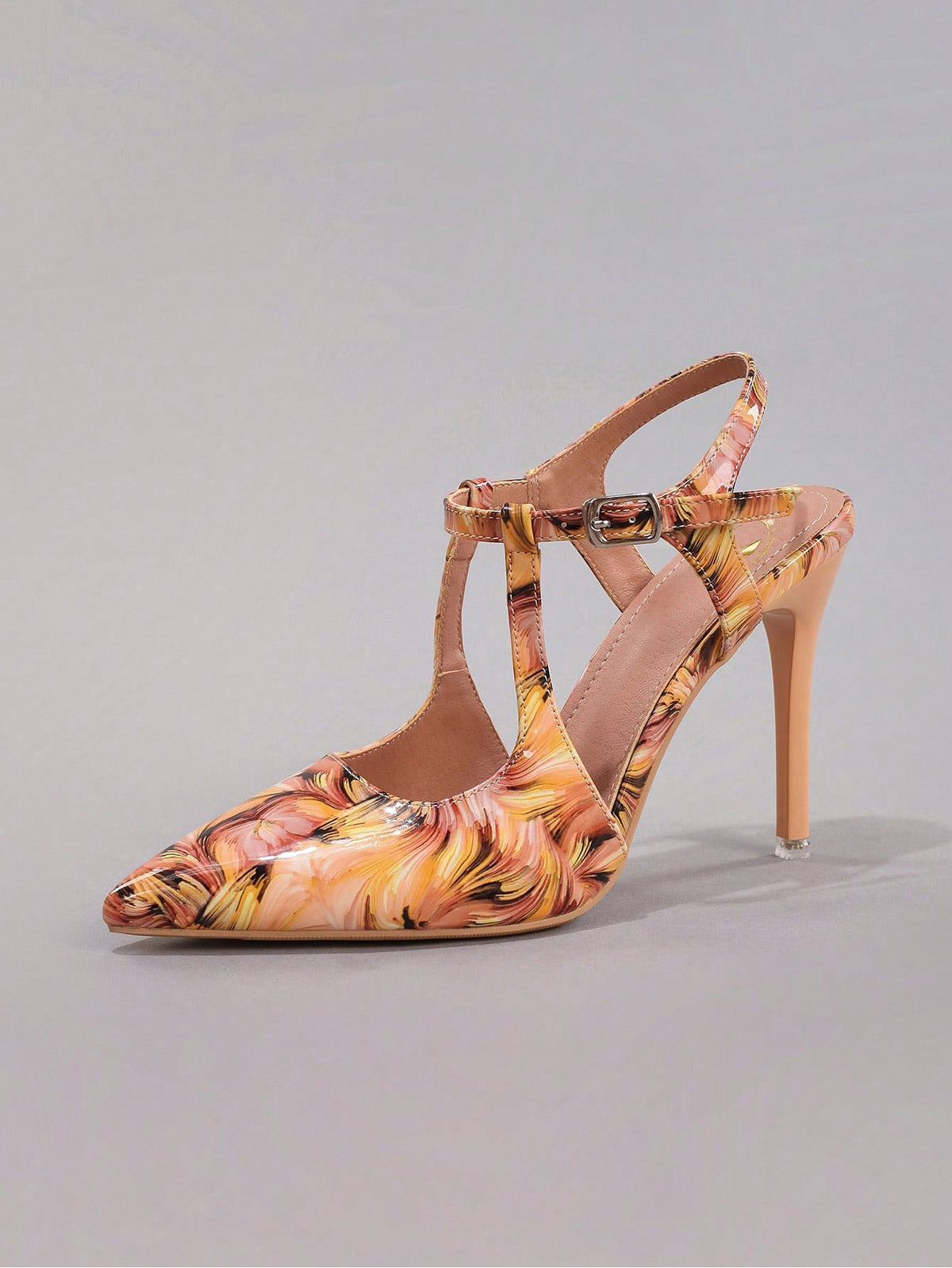 Women's Colorful Pattern High Heel Shoes, Sexy Pointed Toe Party Shoes, Glossy PU Leather Stiletto Sandals