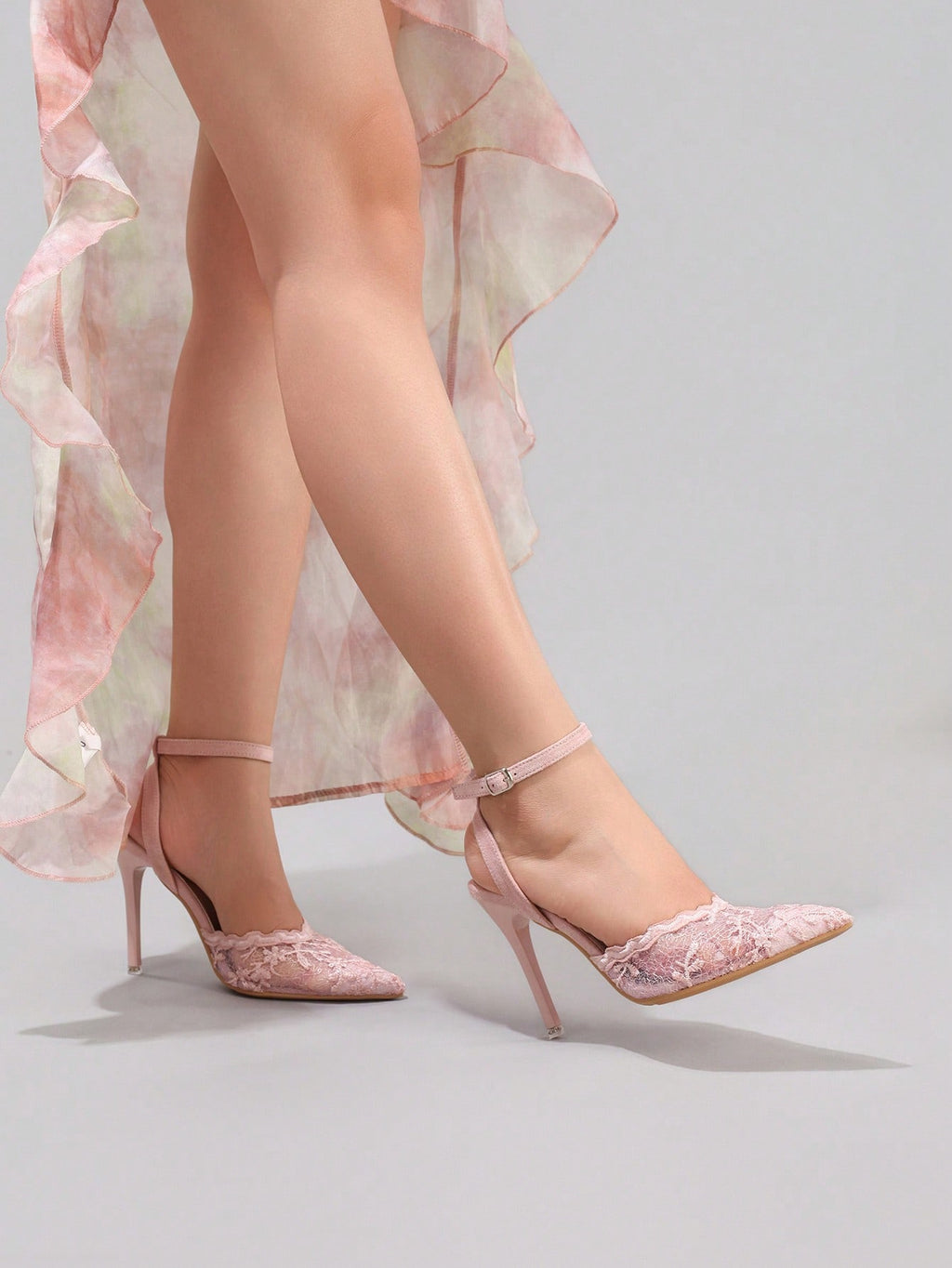 Fashionable Lace Embroidered High Heel Shoes, Sexy Pointed Toe Super High Heel Evening Party Shoes, Thin Heel Black Sandals For Women, Stiletto Heels