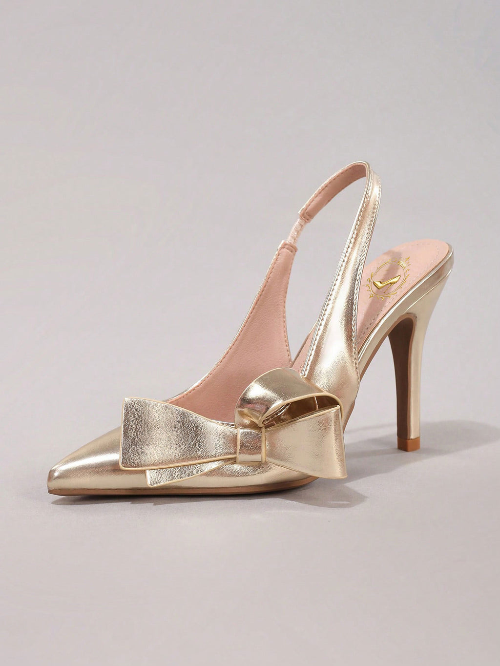 Bowknot Champagne High Heel Shoes, Sexy Pointed Toe Party Shoes, Metallic Glossy Leather Fashion Stiletto Heel Sandals For Women, Summer Shoes
