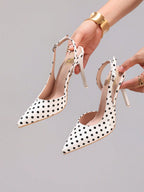 Women's Polka Dot Pattern High Heel Shoes, Sexy Pointed Toe Evening Party Shoes With Ankle Strap, Fashionable Stiletto Sandals