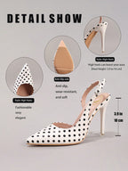 Women's Polka Dot Pattern High Heel Shoes, Sexy Pointed Toe Evening Party Shoes With Ankle Strap, Fashionable Stiletto Sandals