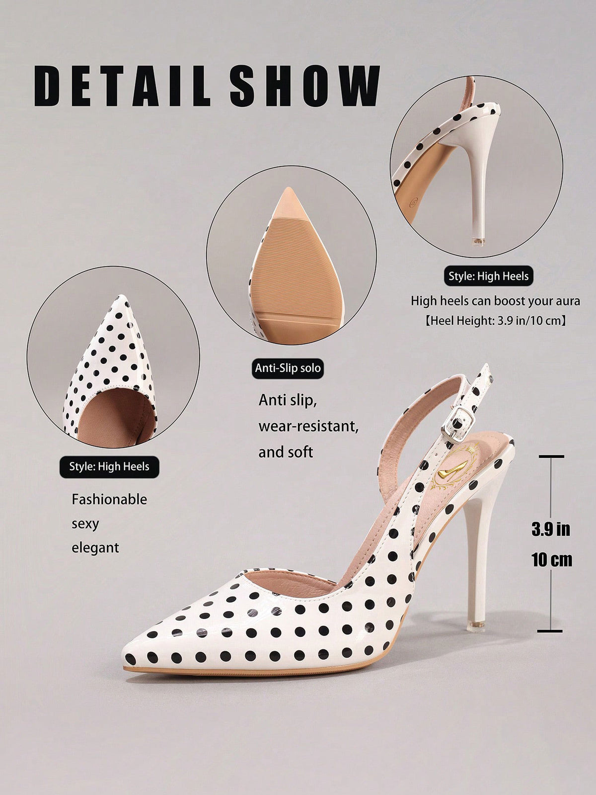Women's Polka Dot Pattern High Heel Shoes, Sexy Pointed Toe Evening Party Shoes With Ankle Strap, Fashionable Stiletto Sandals