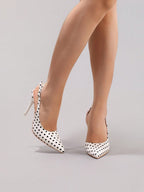Women's Polka Dot Pattern High Heel Shoes, Sexy Pointed Toe Evening Party Shoes With Ankle Strap, Fashionable Stiletto Sandals