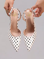 Women's Polka Dot Pattern High Heel Shoes, Sexy Pointed Toe Evening Party Shoes With Ankle Strap, Fashionable Stiletto Sandals