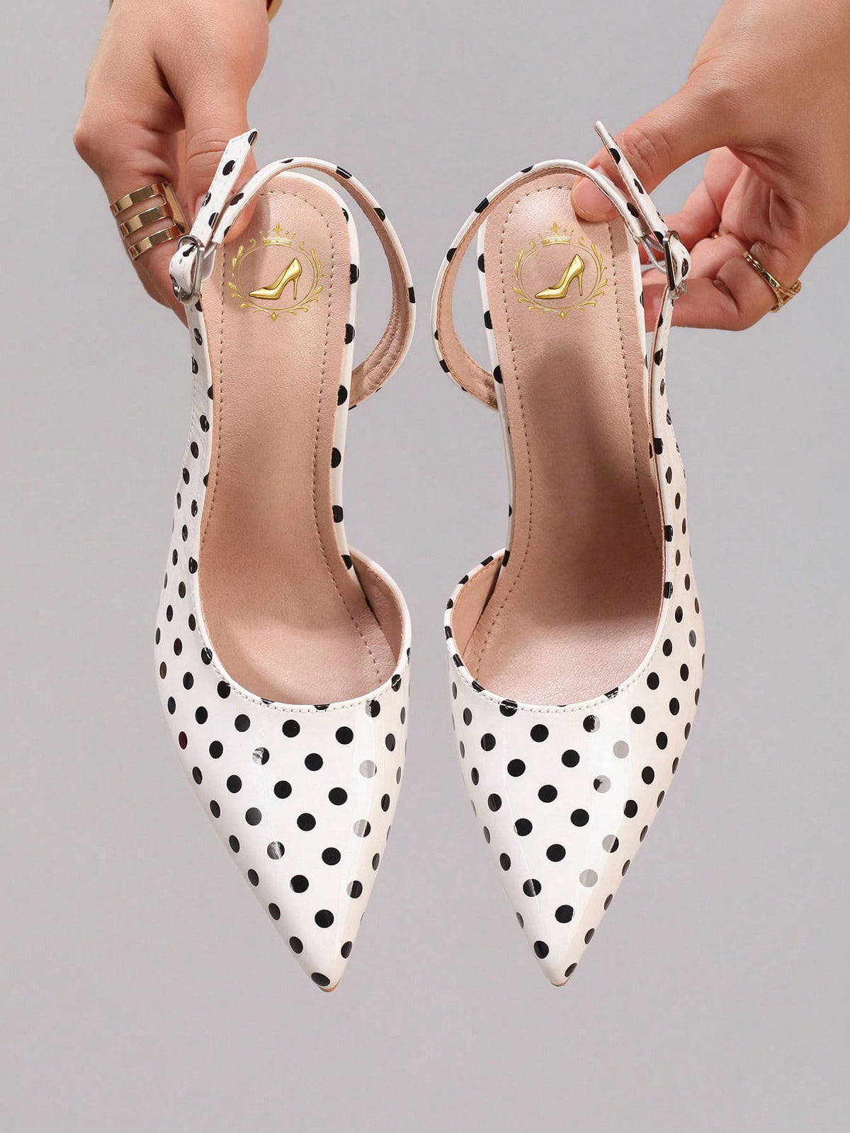 Women's Polka Dot Pattern High Heel Shoes, Sexy Pointed Toe Evening Party Shoes With Ankle Strap, Fashionable Stiletto Sandals