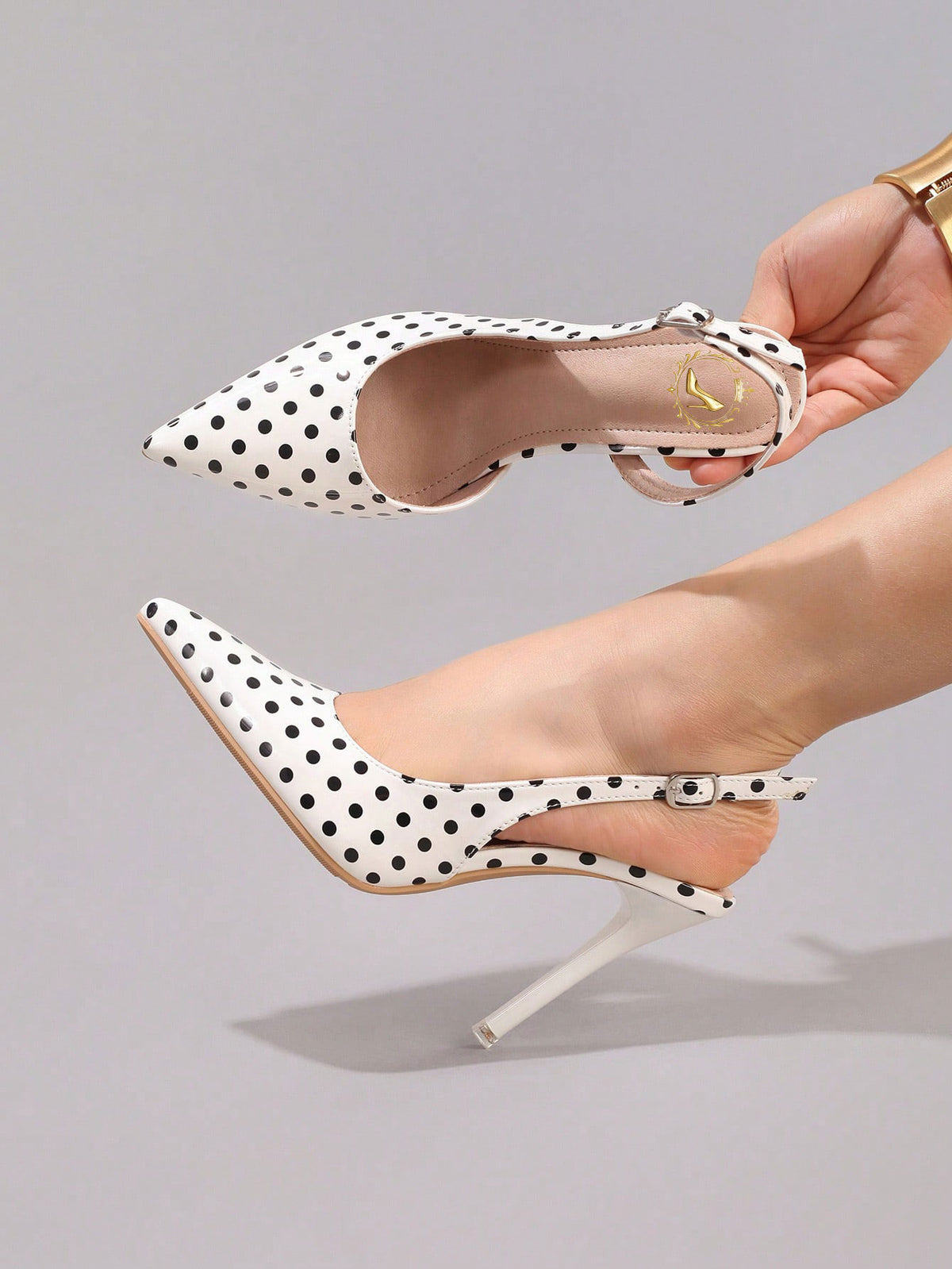 Women's Polka Dot Pattern High Heel Shoes, Sexy Pointed Toe Evening Party Shoes With Ankle Strap, Fashionable Stiletto Sandals