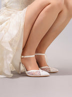Fashionable Lace Embroidered White High Heel Shoes, Sexy Pointed Toe Party Evening Pumps, Super High Heel Hollow Out Stilettos For Women, Wedding Outfits