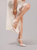 Fashionable Lace Embroidered White High Heel Shoes, Sexy Pointed Toe Party Evening Pumps, Super High Heel Hollow Out Stilettos For Women, Wedding Outfits