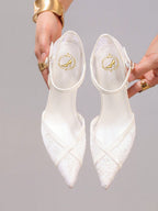 Fashionable Lace Embroidered White High Heel Shoes, Sexy Pointed Toe Party Evening Pumps, Super High Heel Hollow Out Stilettos For Women, Wedding Outfits