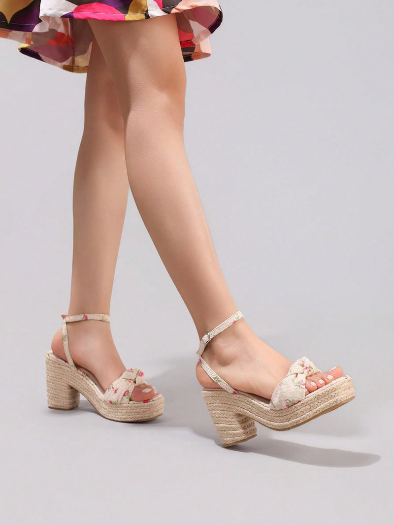 Fashion Embroidered Rope Wedge Platform Thick Sole Sandals Open Toe Summer Vacation Casual High Heel Platform Slides Daily Women Shoes