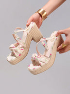 Fashion Embroidered Rope Wedge Platform Thick Sole Sandals Open Toe Summer Vacation Casual High Heel Platform Slides Daily Women Shoes