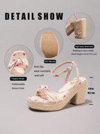 Fashion Embroidered Rope Wedge Platform Thick Sole Sandals Open Toe Summer Vacation Casual High Heel Platform Slides Daily Women Shoes