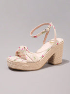 Fashion Embroidered Rope Wedge Platform Thick Sole Sandals Open Toe Summer Vacation Casual High Heel Platform Slides Daily Women Shoes