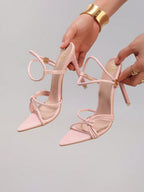 Fashionable Striped Combination High Heel Sandals, Sexy Pointed Toe Party/Wedding Shoes, Super High Heel Pink Stilettos For Women, Summer Shoes