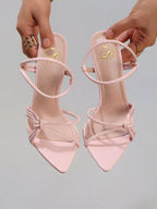 Fashionable Striped Combination High Heel Sandals, Sexy Pointed Toe Party/Wedding Shoes, Super High Heel Pink Stilettos For Women, Summer Shoes