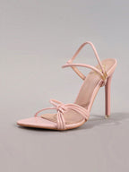 Fashionable Striped Combination High Heel Sandals, Sexy Pointed Toe Party/Wedding Shoes, Super High Heel Pink Stilettos For Women, Summer Shoes