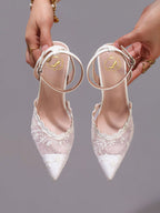 Fashionable Lace Embroidered White High Heel Shoes, Sexy Pointed Toe Super High Heel Formal, Wedding, Stilettos Sandals For Women, Gala, Party