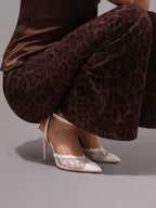 Fashionable Lace Embroidered White High Heel Shoes, Sexy Pointed Toe Super High Heel Formal, Wedding, Stilettos Sandals For Women, Gala, Party
