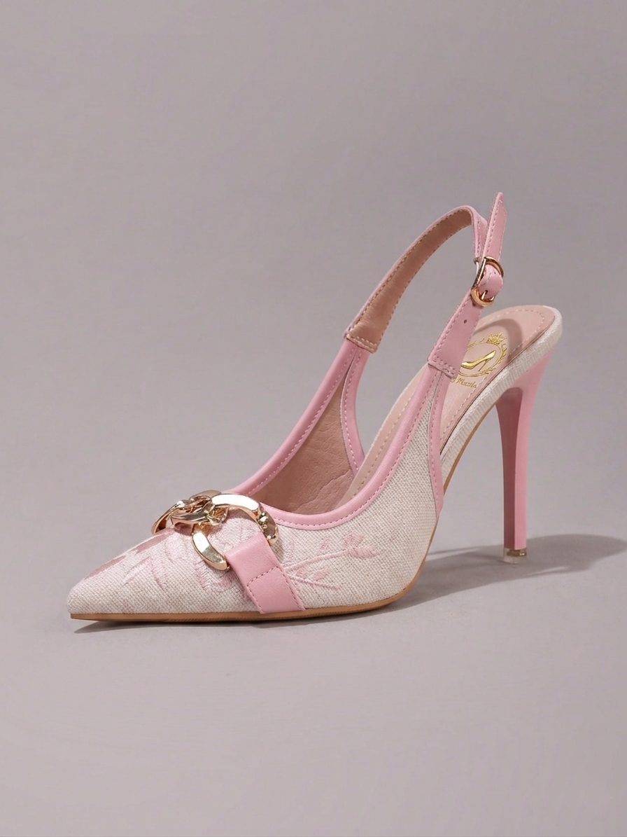 Fashionable Embroidered Chain Decor High Heel Shoes, Sexy Pointed Toe Super High Heels For Ball, Party, Wedding, Elegant White Super High Heels For Women,Mothers Day Gift
