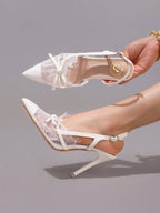 Fashion Lace Patchwork Fringe White High Heel Shoes