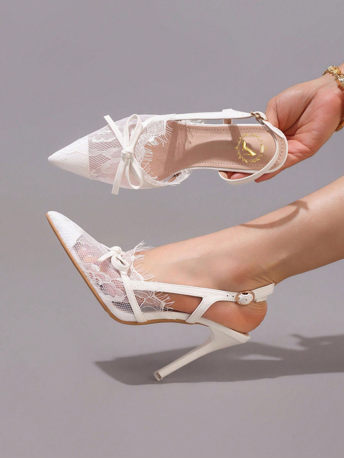 Fashion Lace Patchwork Fringe White High Heel Shoes