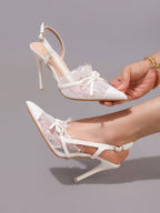 Fashion Lace Patchwork Fringe White High Heel Shoes