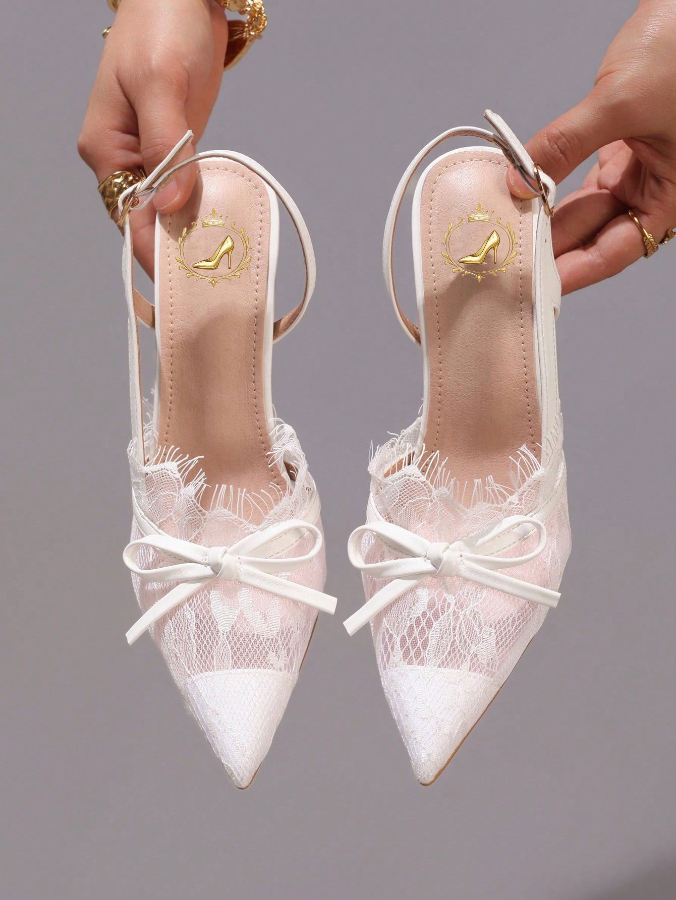 Fashion Lace Patchwork Fringe White High Heel Shoes